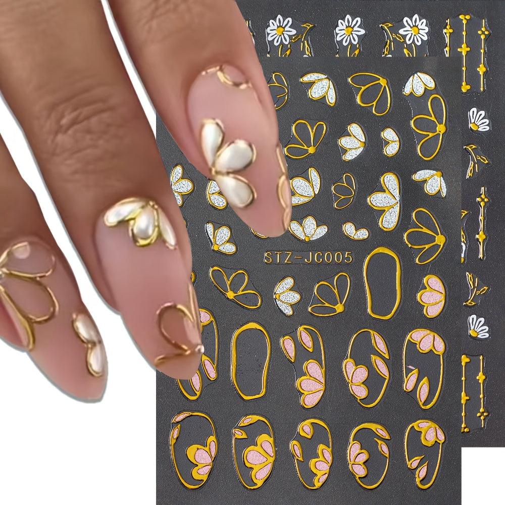 New Hot Stamping Flower Nail Stickers in INS Style Cross-border Y2K Golden Bow Small White Flowers Spring and Summer Nail Decals