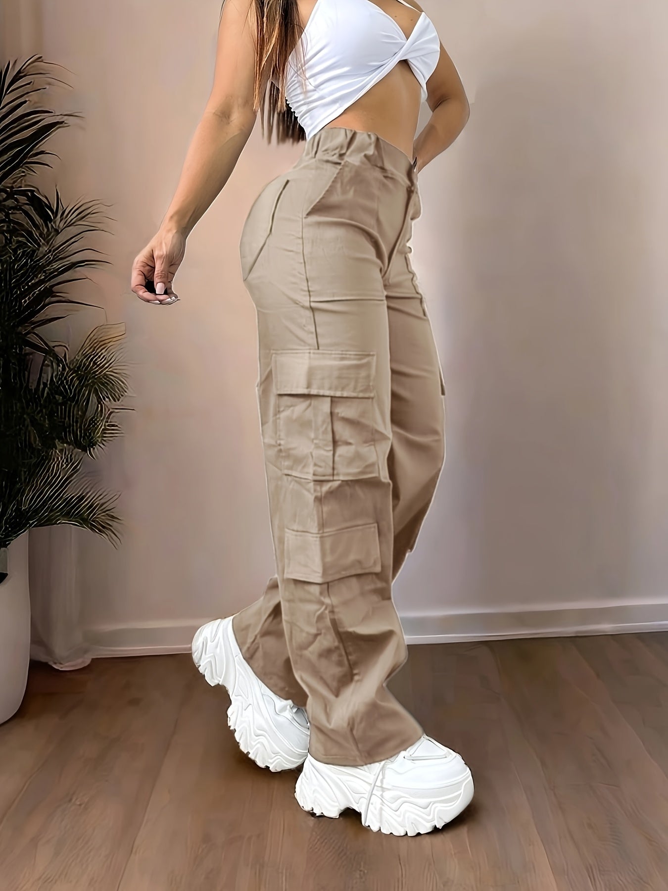 Women's Y2K Streetwear Cargo Pants - Loose Fit Multi-Pocket Workwear Style, Beige Casual Trousers with Multiple Pockets, Non-Stretch Fabric for All-Season Comfort, Everyday Trousers | Relaxed Fit Pants | Streetwear Aesthetic