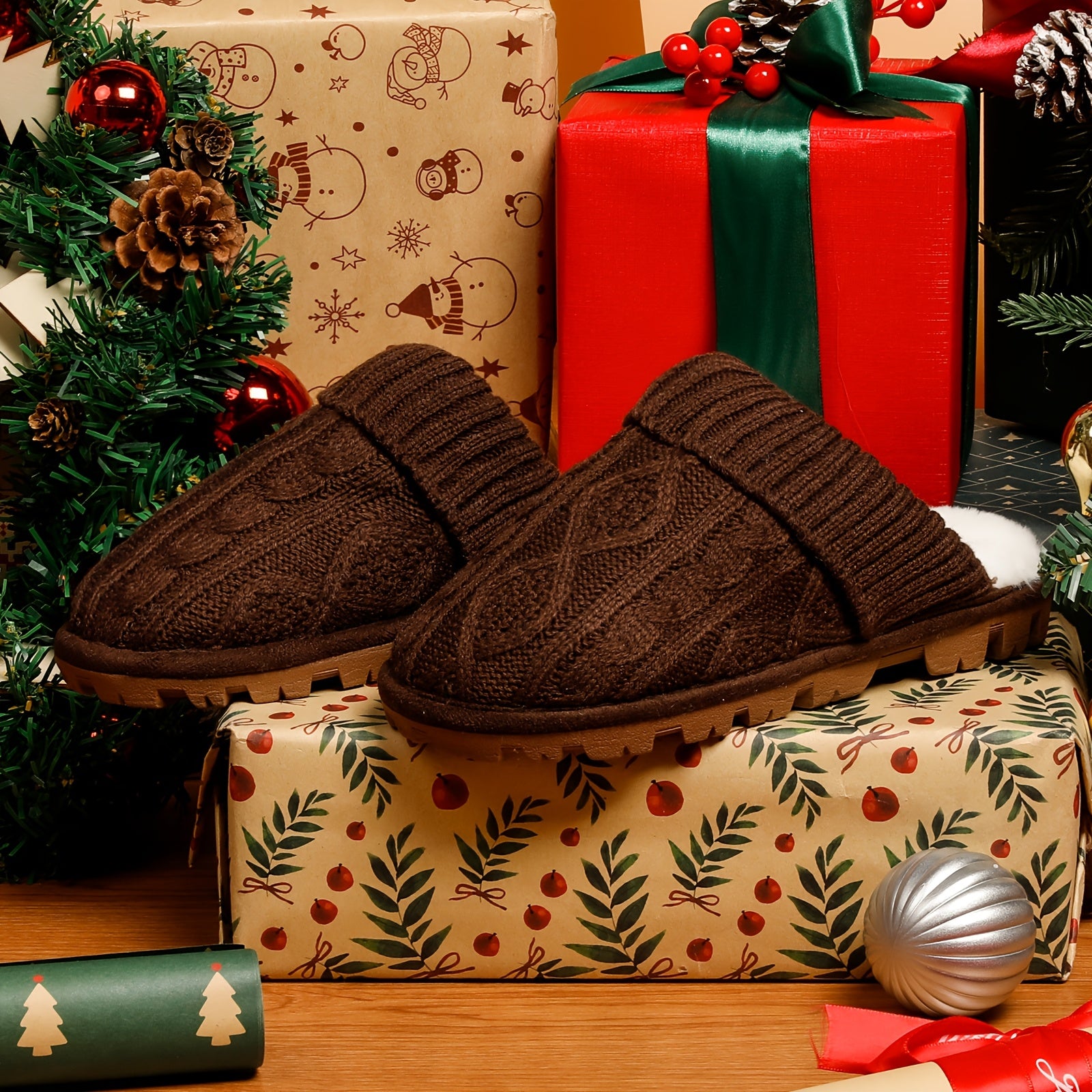 Cozy Women's Plush Lined Slippers with, Non-Slip Sole, Soft Ribbed Cuff – Beige/Light Brown, Perfect Christmas Gift for Friends and Girlfriends, House Slippers, Best for Christmas