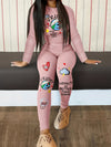 Graffiti Printed Casual Two-piece Set, Round Neck Long-sleeved Top And High-waisted Pants Suit, Women's Clothing