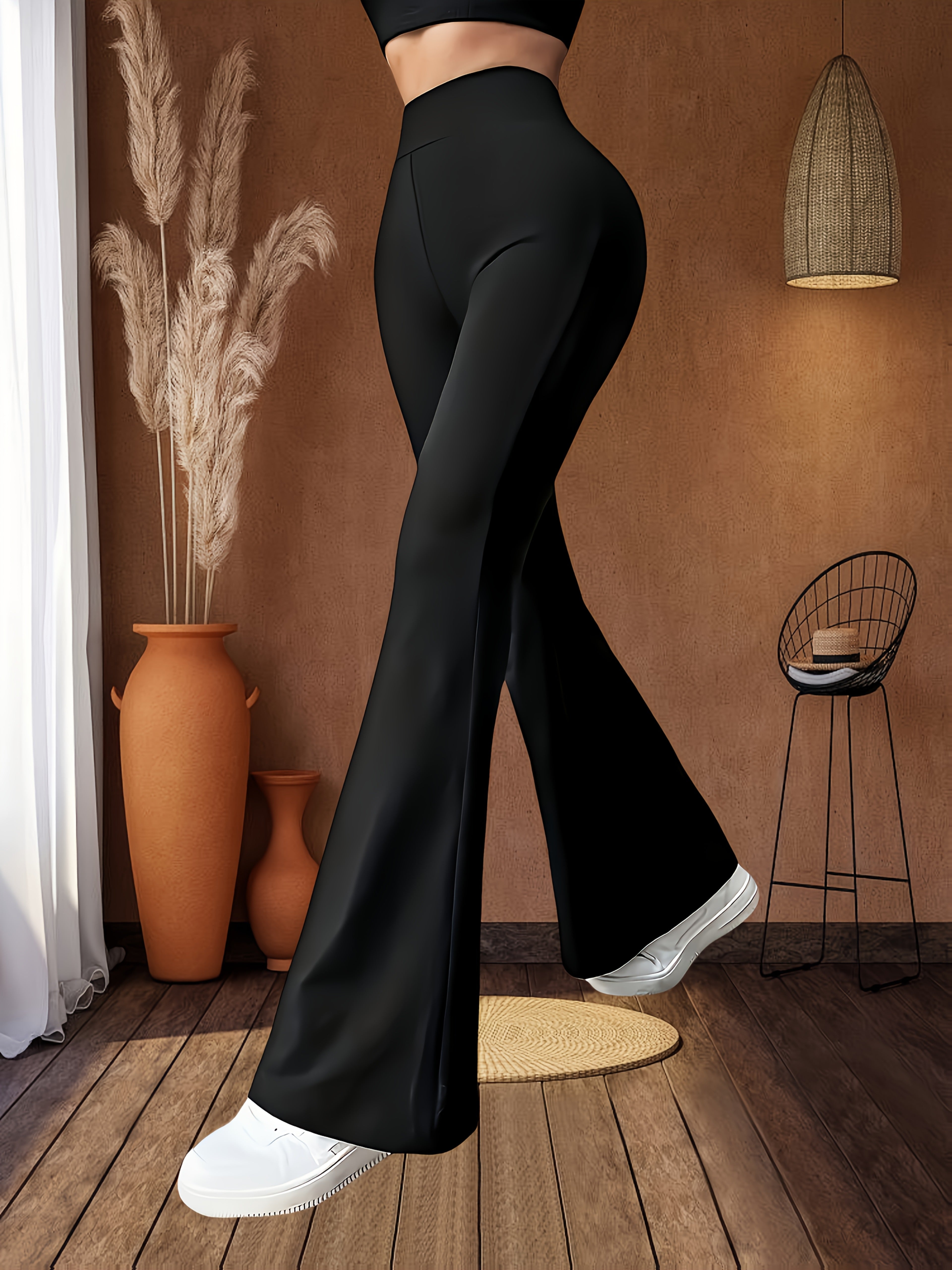 Women'S High-Waisted Flare Yoga Pants - Slimming Bell Bottoms for Tall, Butt-Lifting Design, Casual & Sporty Look, Black, Versatile Clothing | Sporty Look | Medium Stretch Fabric
