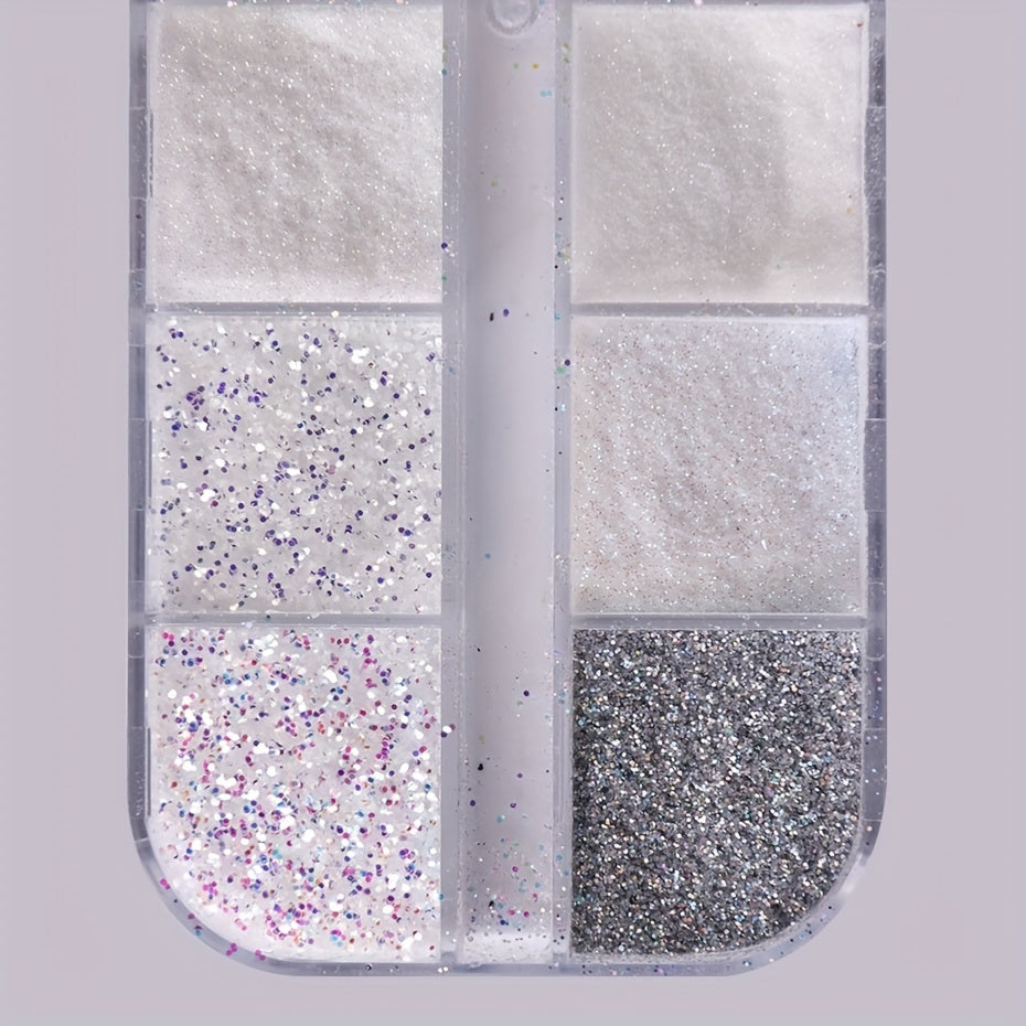 12 Grids Shiny White Sugar Nail Glitter Powder Fine Iridescent Flakes Pigment Dust Elegant Wedding Manicure Decorations