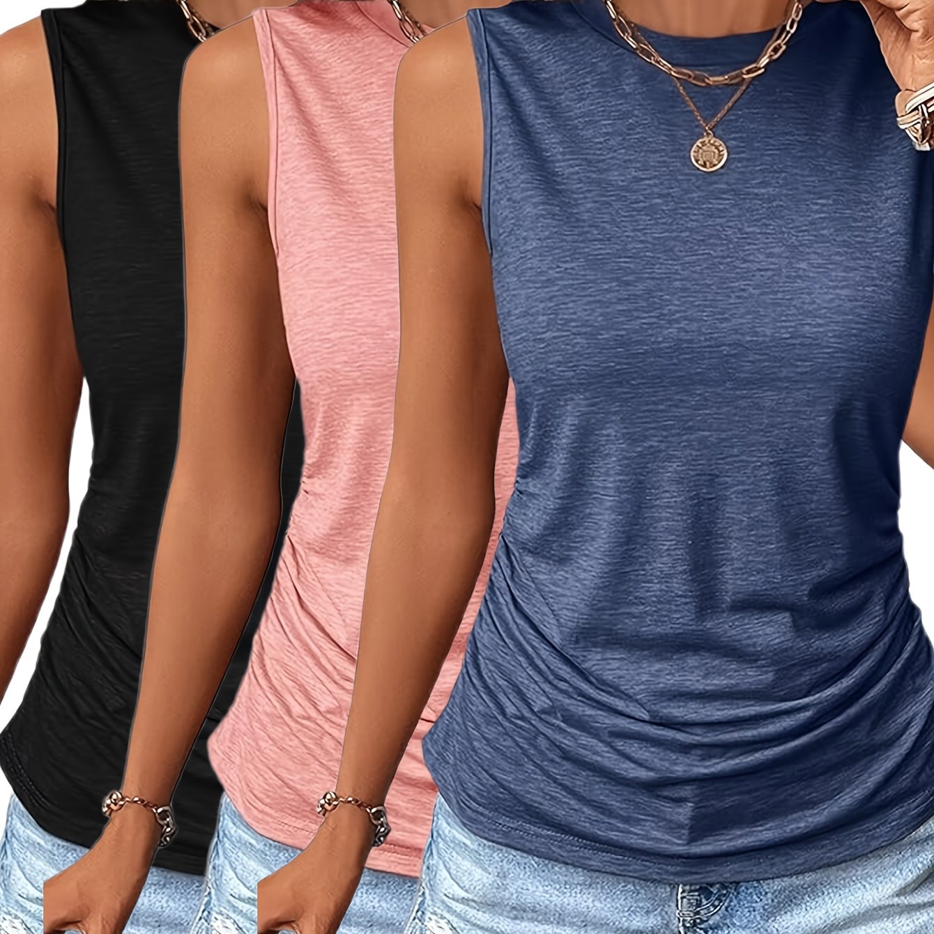 European & American Fashion 3-Piece Set – Printed Round Neck Vest, Matching Pants & Outer Layer, Casual Knit Outfit for All Seasons
