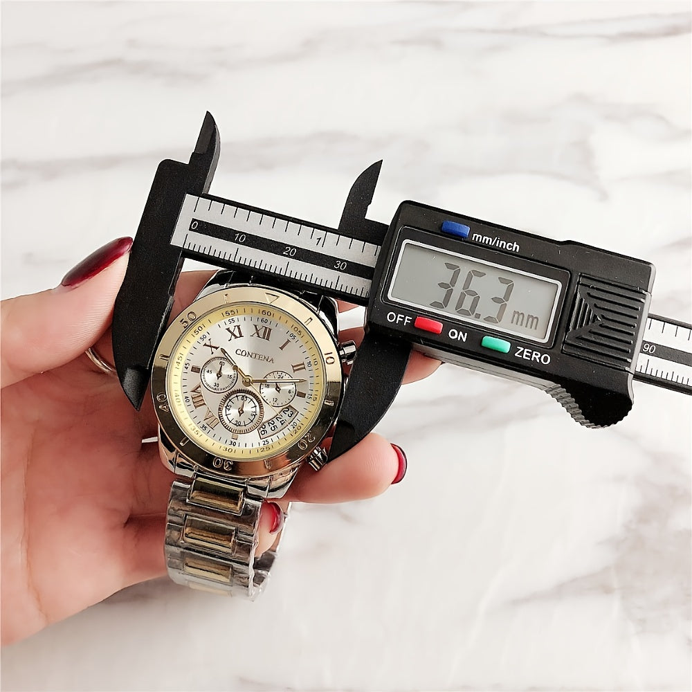 Quartz Watch For Women Stainless Steel Wrist Watch Alloy Pointer With Bracelet Set For Gifts Women daily uses Gifts For Eid