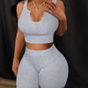 Womens Fashionable Solid Color Shorts Set - Flattering Notched Tank & High Waist Cropped Leggings Outfit - Perfect Casual Summer Wardrobe Essential