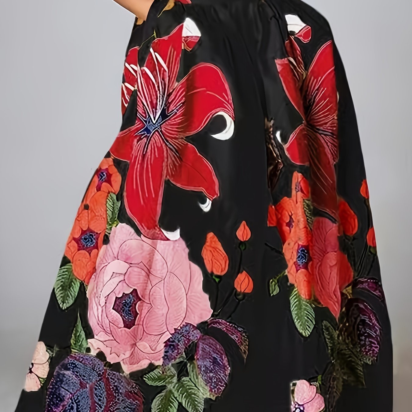 Floral Print Pocket Design Skirt, Elegant Elastic High Waist Maxi Skirt For Spring & Fall, Women's Clothing