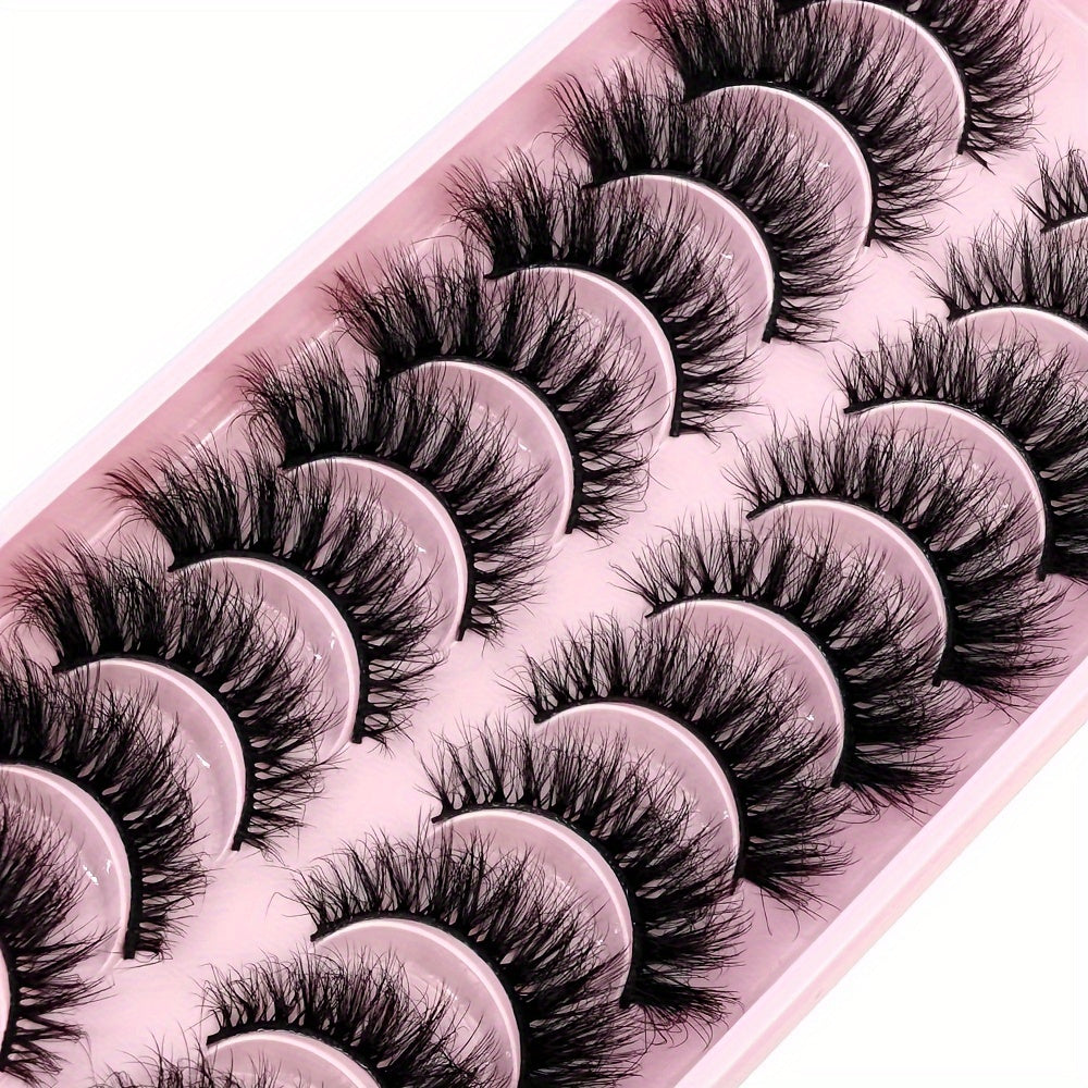 10 Pairs Natural 3D Faux Mink Eyelashes - Cat Eye Style, Multi-Layer Curled, Long & Voluminous Black Lashes for Beginners, Reusable, D Curl, Various Lengths (10-18mm), Perfect for Everyday Glam or Special Occasions, AMSDCN