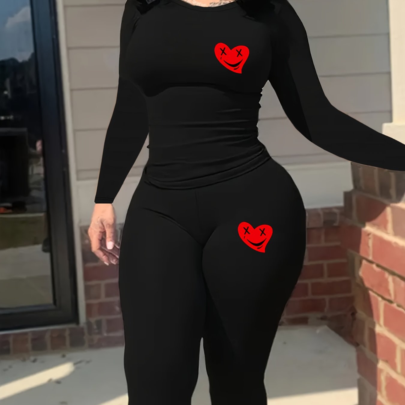 5833A8 European and American Women's Clothing 2024 Autumn and Winter Tight Sexy Personalized Print Motorcycle Two-piece Sports Outdoor Suit