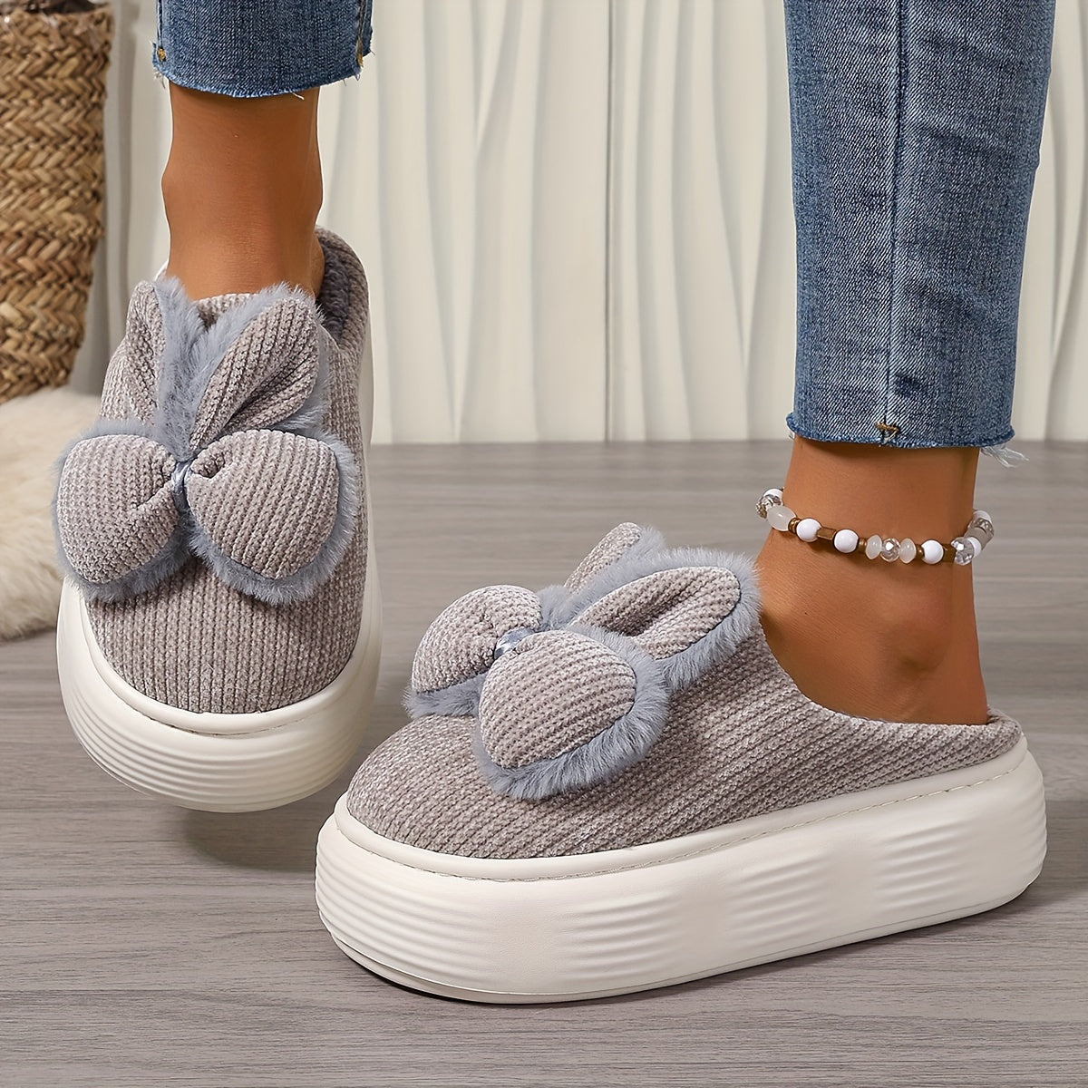 Cute Solid Color Slippers, Casual Slip on Plush Lined Shoes, Comfortable Indoor Home Slippers, Valentine'S Day Gifts