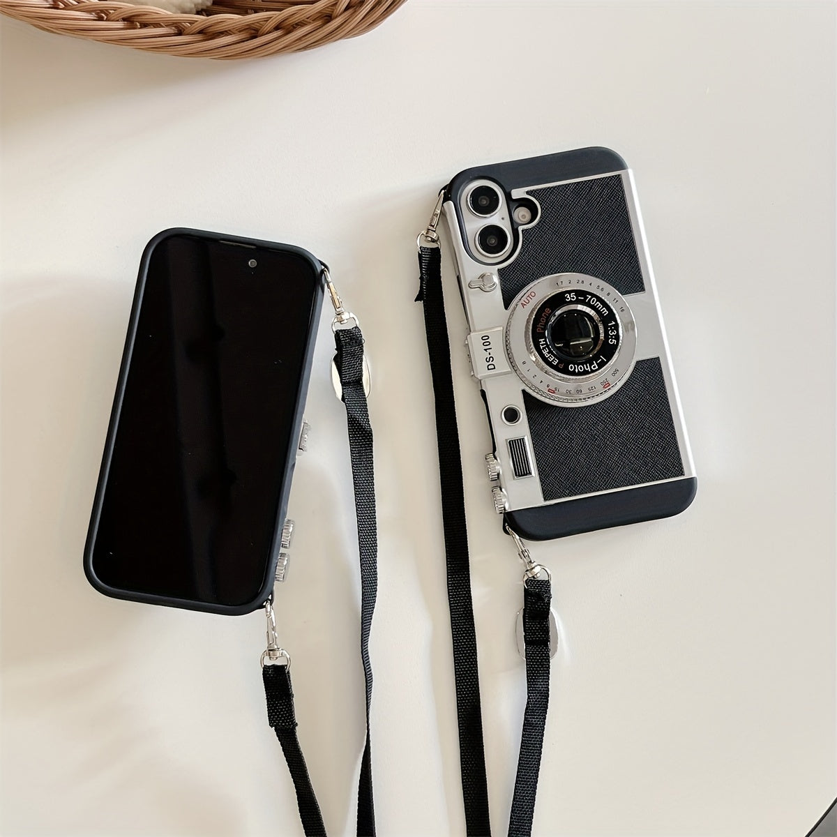 Fashion Crossbody Strap 3D Camera Phone Case for iPhone 16 15 Pro 14 Plus 11 13 12 Pro Max Cover Cute Soft Protective Cases
