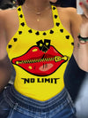 Women'S Sexy Strapless Tank Top, Polyester 95.0% Elastane 5.0%, Alphabet Pattern, Summer Knit Fabric, No Padding Chest Pad - "NO LIMITS" Graphic Print with Kiss Design