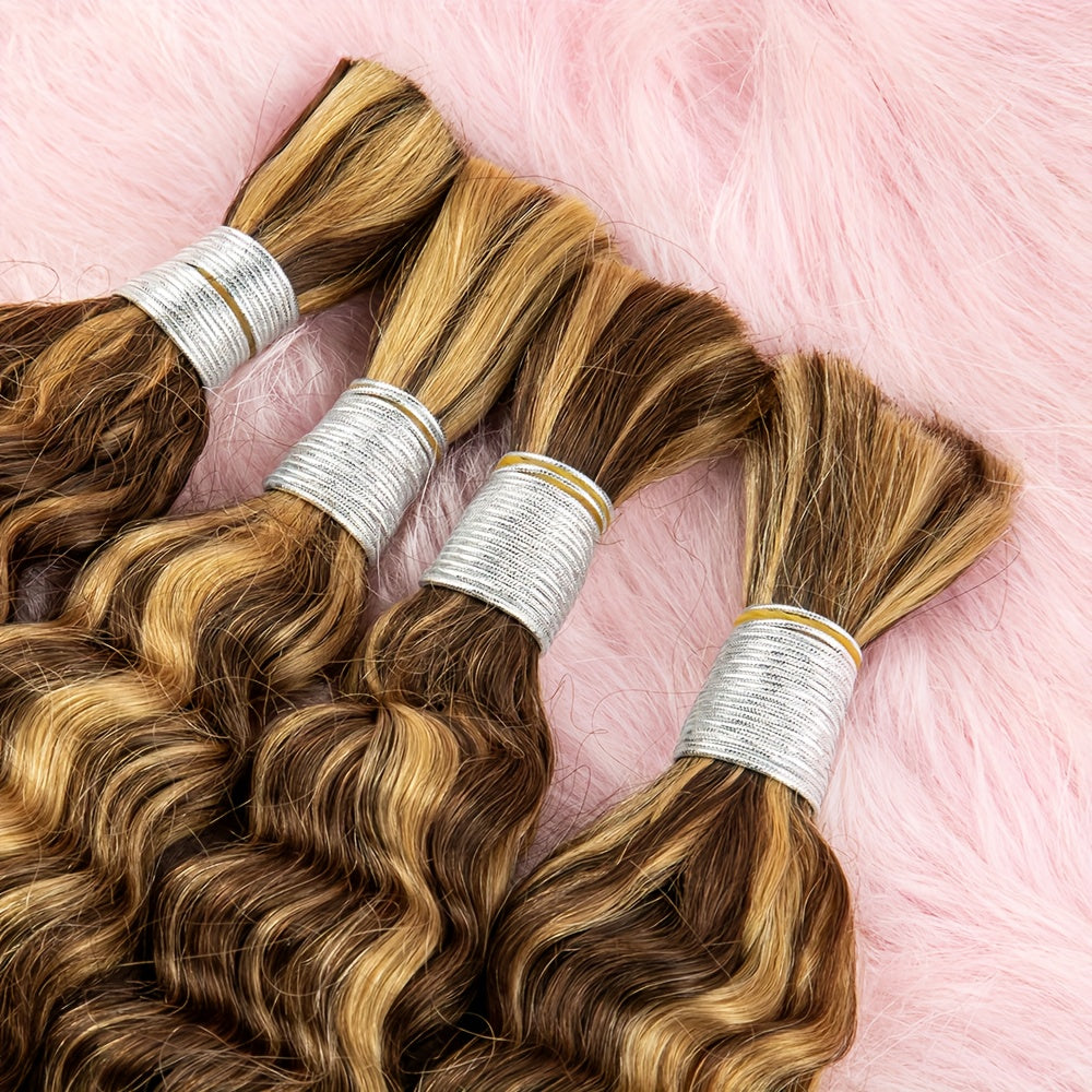 P4/27 Highlight Deep Wave Ombre Highlight Brown Bulk Soft Human Hair Bulk Deep Curly Ombre P4/27 Honey Blonde Bulk Hair Extensions Virgin Human Hair
