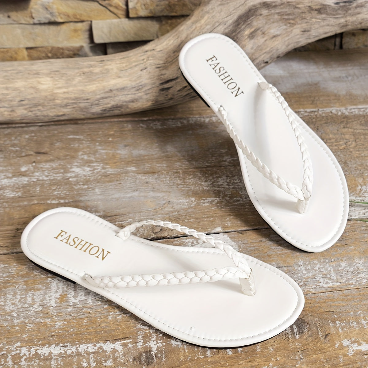 Women's Braided Flat Slide Sandals - Brown Faux Cover, Easy Slip-On, Lightweight & Comfortable for All-Day Wear, Perfect for Casual Outfits, Ladies Sandals