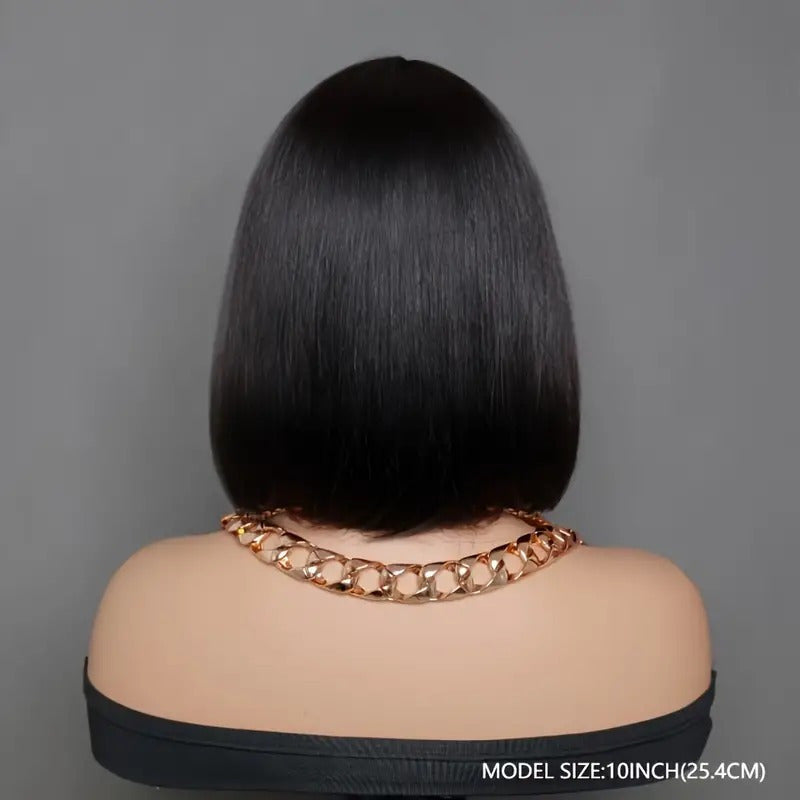 200 Density, Machine Made Bob Wig, Women'S Short Bob Wig with Bangs - Natural Black Machine Made Brazilian Human Hair - Glueless Wig 3 Seconds To Wear, Short Bob Human Hair Wig, Elegant Look Fit Natural Human Hair Wig