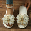 Women's Indoor Furry Slippers with Open Toe, Rhinestone and Bow Detail Elegant Home Slip-Ons in Plus Size Soft Comfort