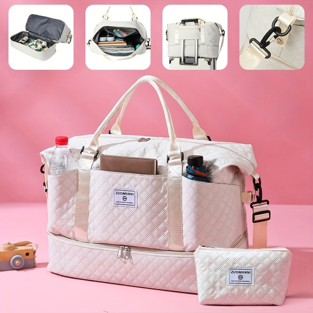 EONOTHEM Large Capacity Multi-Functional Duffel Bag with Removable Strap - Quilted Design, Zip Closure, Shoe Compartment, Ideal for Yoga, Fitness, Travel & More - Perfect Gift for Valentine'S Day, Ramadan, Eid, and New Year,