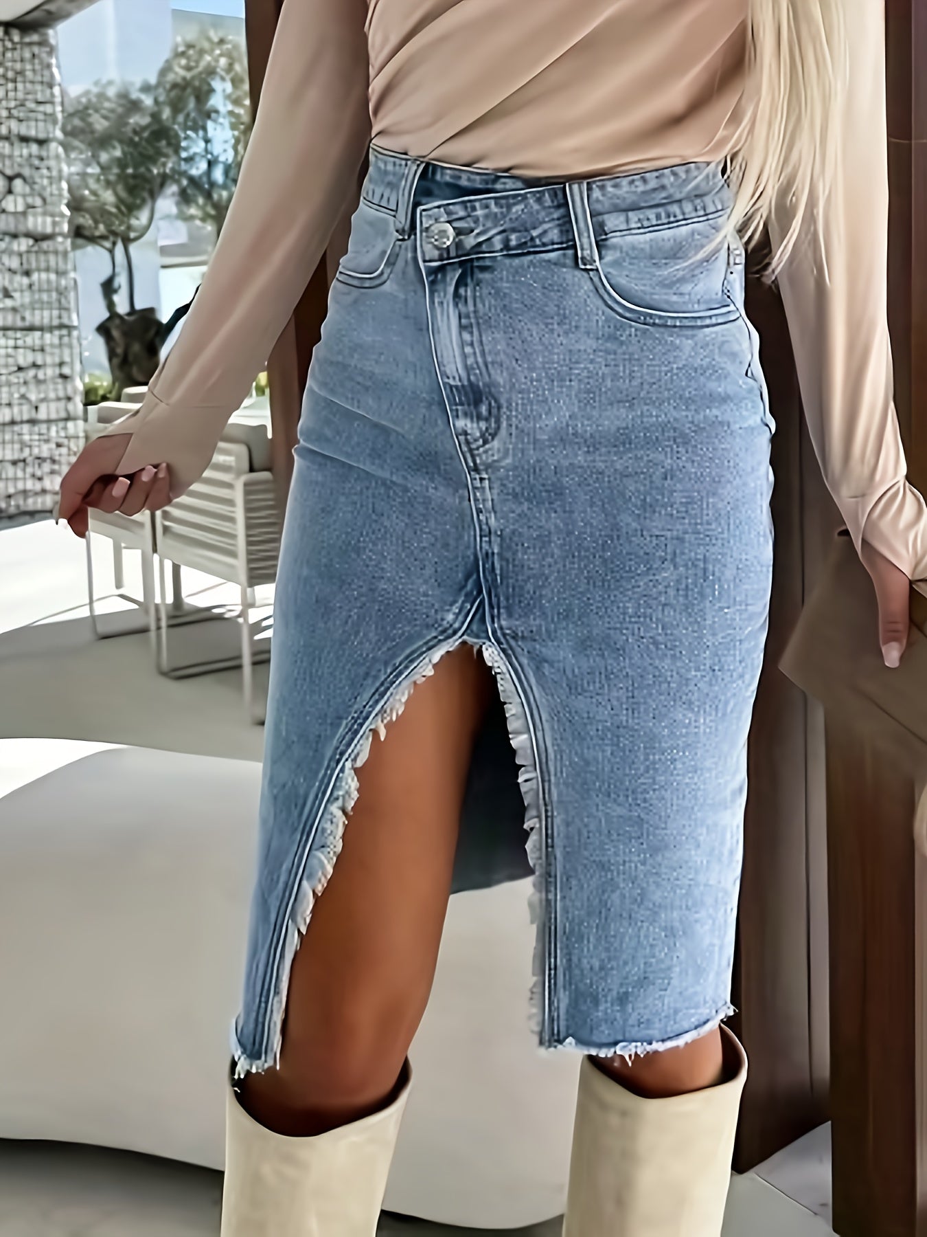 Trendy Sexy Stretch Democratic Slit Denim Skirt Fashion Casual New Casual Everyday Versatile