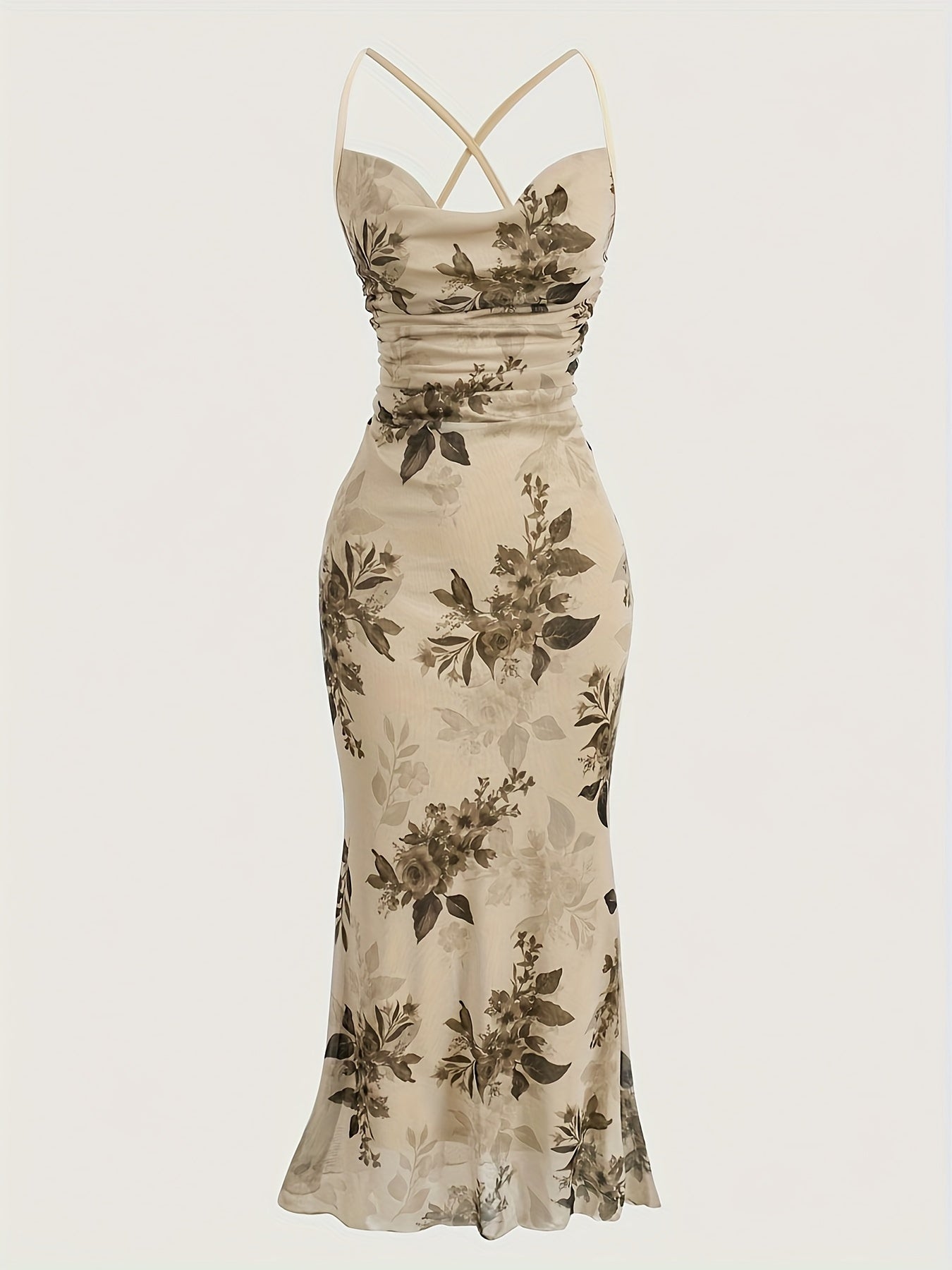 Elegant Sleeveless Crisscross Cami Dress - Floral Print Spaghetti Strap Dress For Spring & Summer - Women's Clothing