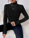 Women's Elegant High-Neck Ribbed Sweater - Solid Color Long Sleeve Fashion Top - Polyester Knit - For Fall/Winter - Perfect for Women - Stylish & Cozy - Ideal Gift for Birthday & Holidays