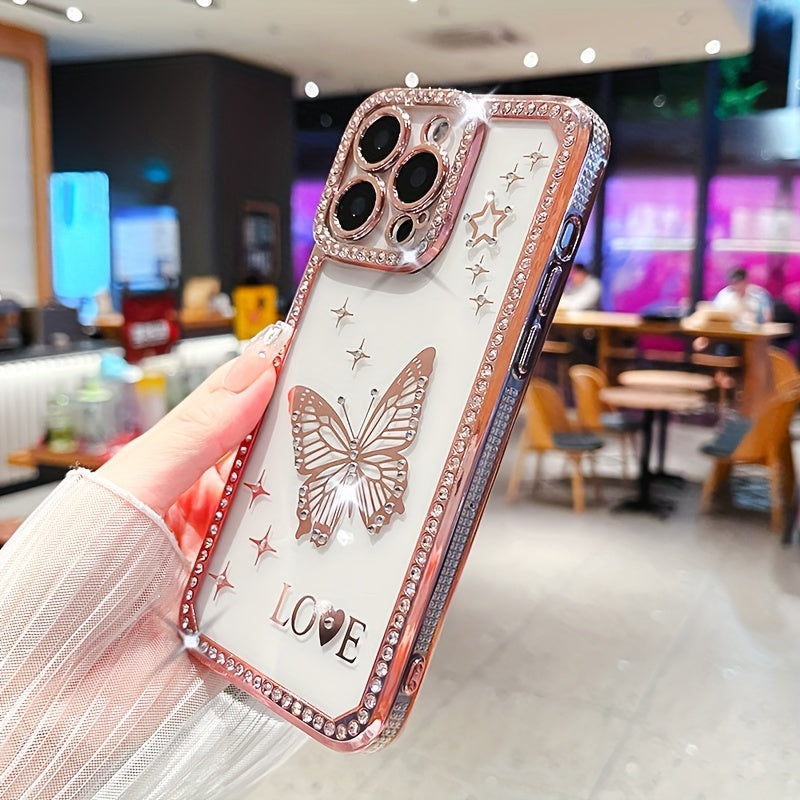 A TPU Phone Case for Women Featuring a Hollow Butterfly Design with 6D Laser Engraving And Water Diamond Plating.