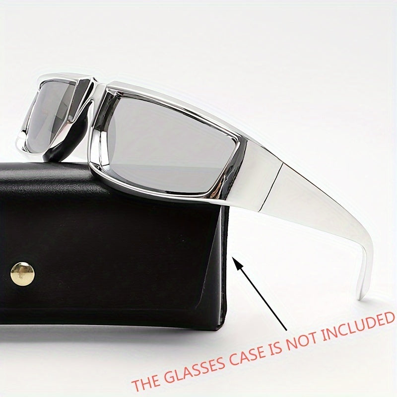 A Pair Of Polygonal Wrap Shape Y2K Future Wind Technology Sense Silvery Coated Mirror Fashion Glasses, Glasses Cloth, Glasses Case, Glasses Storage Case