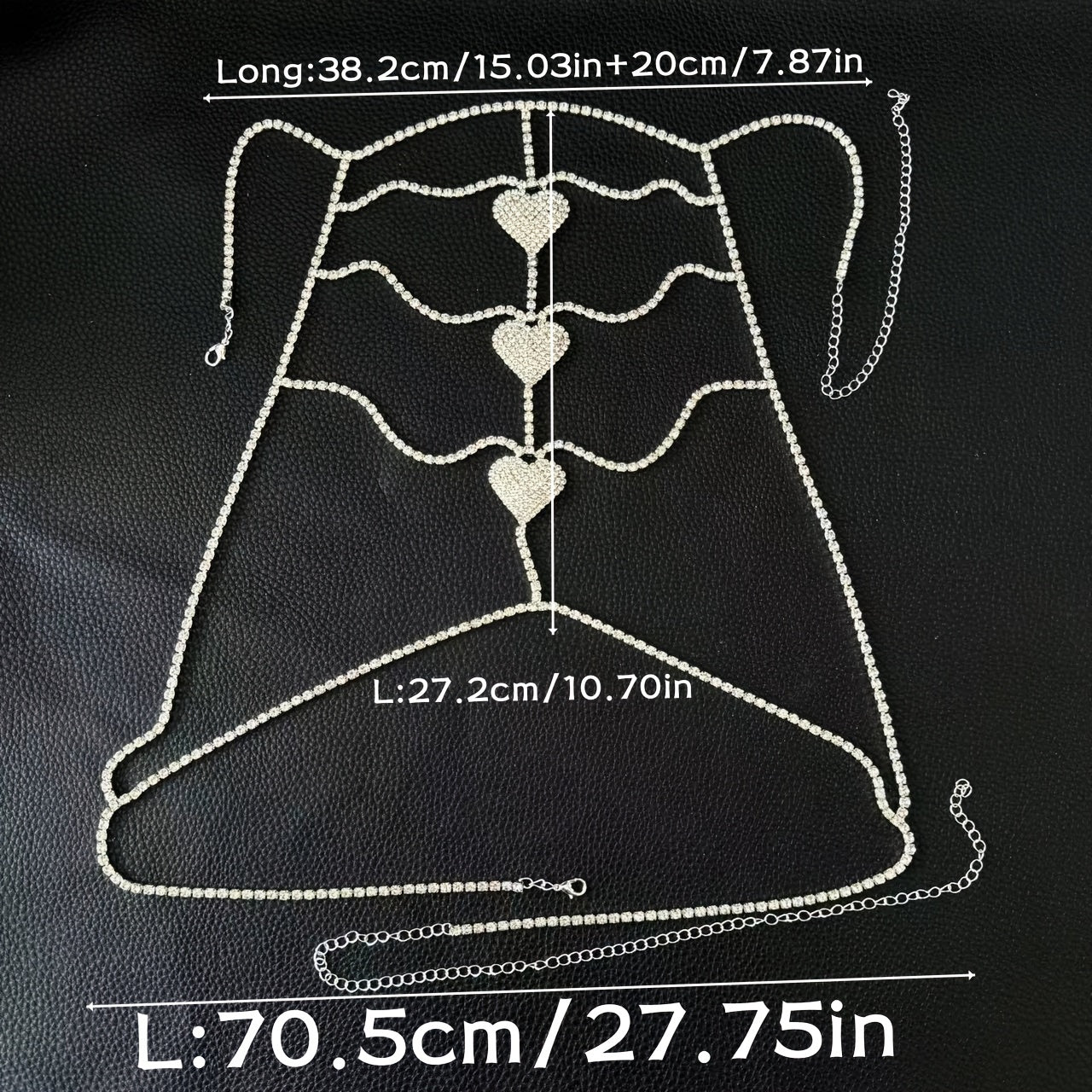 Luxurious Silvery-Plated Rhinestone Heart Body Chain - Sexy Multi-Layer Chest & Neck Jewelry for Women, Perfect for Parties and Bikini Accessories
