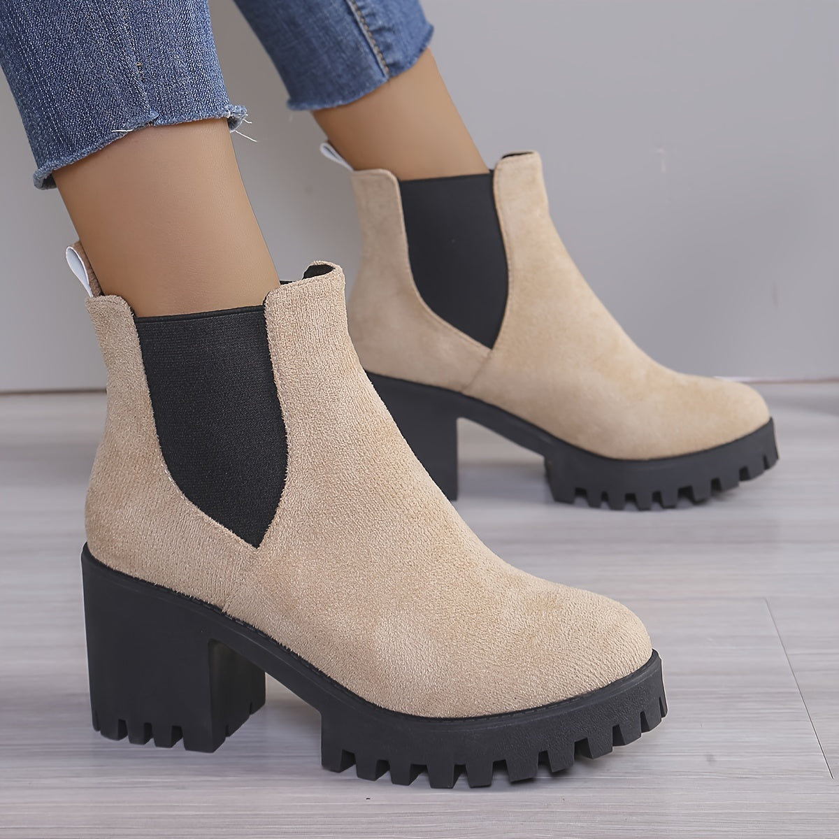 Women's Chunky Heel Short Boots - Fashion Stretch Fabric Sided Boots - Comfortable Ankle Boots - For Women - Suitable for Casual & Party Occasions - Perfect Gift for Fashionistas