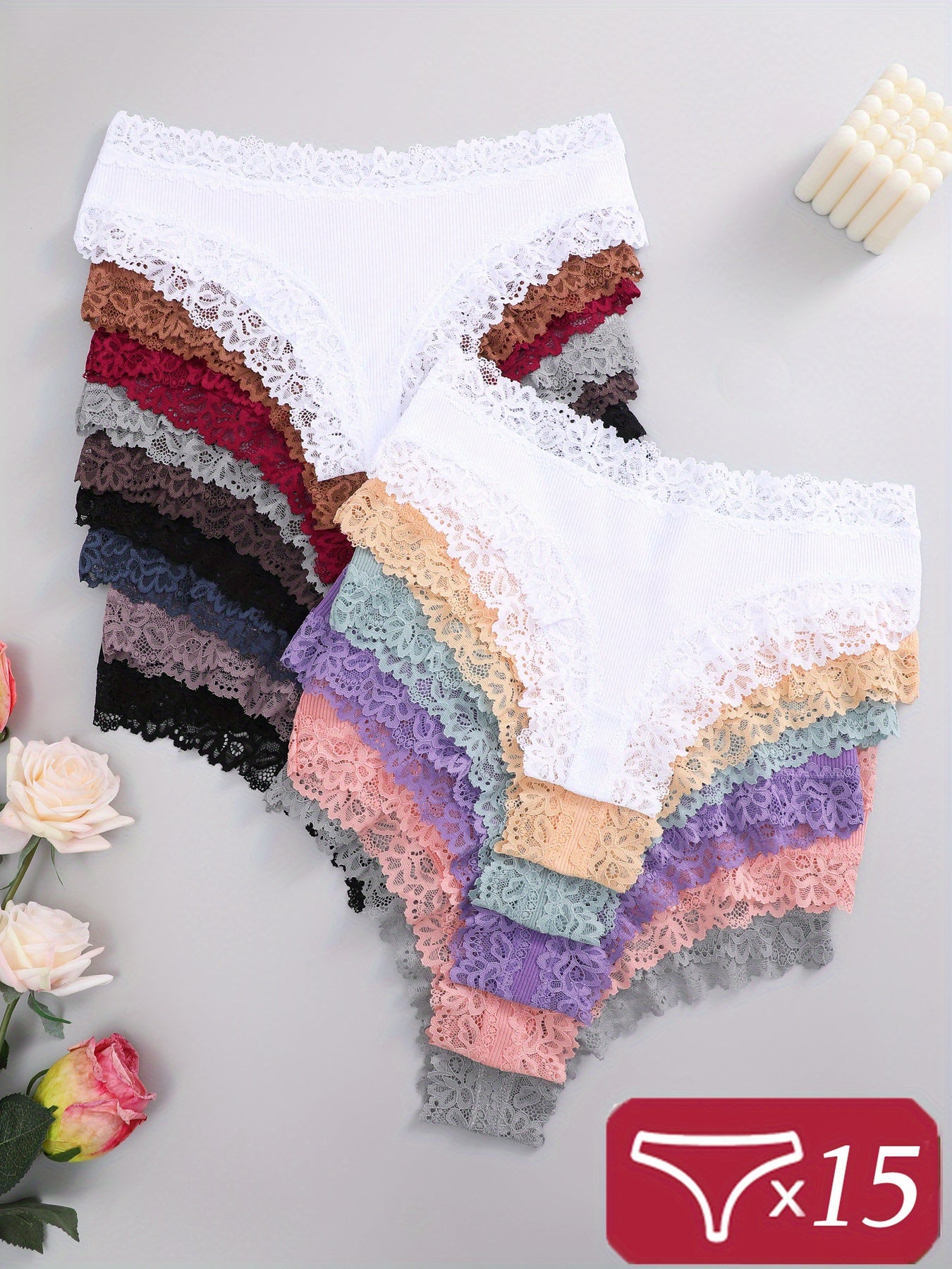 15pcs Lace Women Panties Christmas Gift Underwear Women Briefs Comfortable Female Underpants Solid Color Pantys Lingerie S-XL
