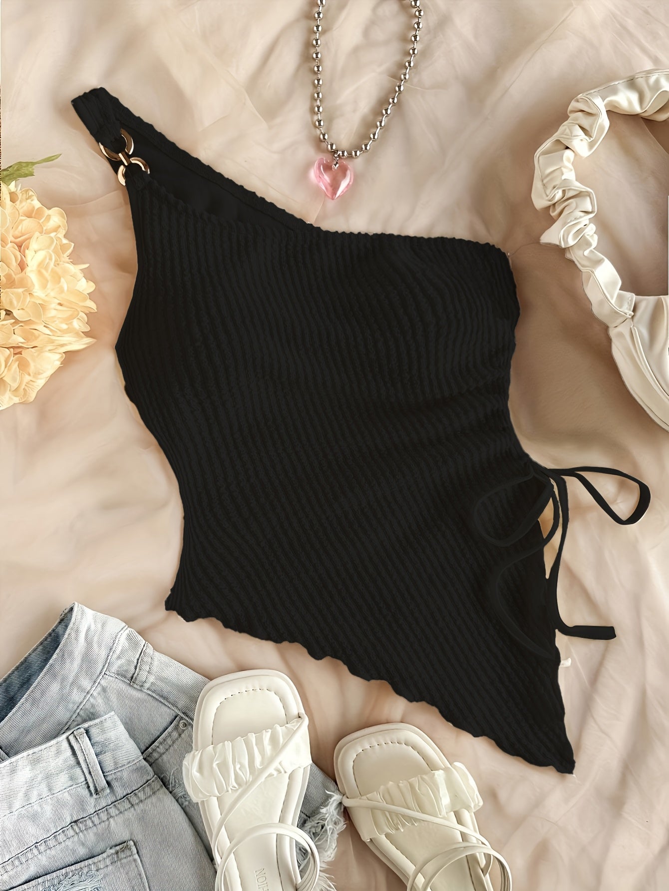 Elegant Direction Women'S Summer New Solid Color One-Shoulder Slim Fashion Tank Top