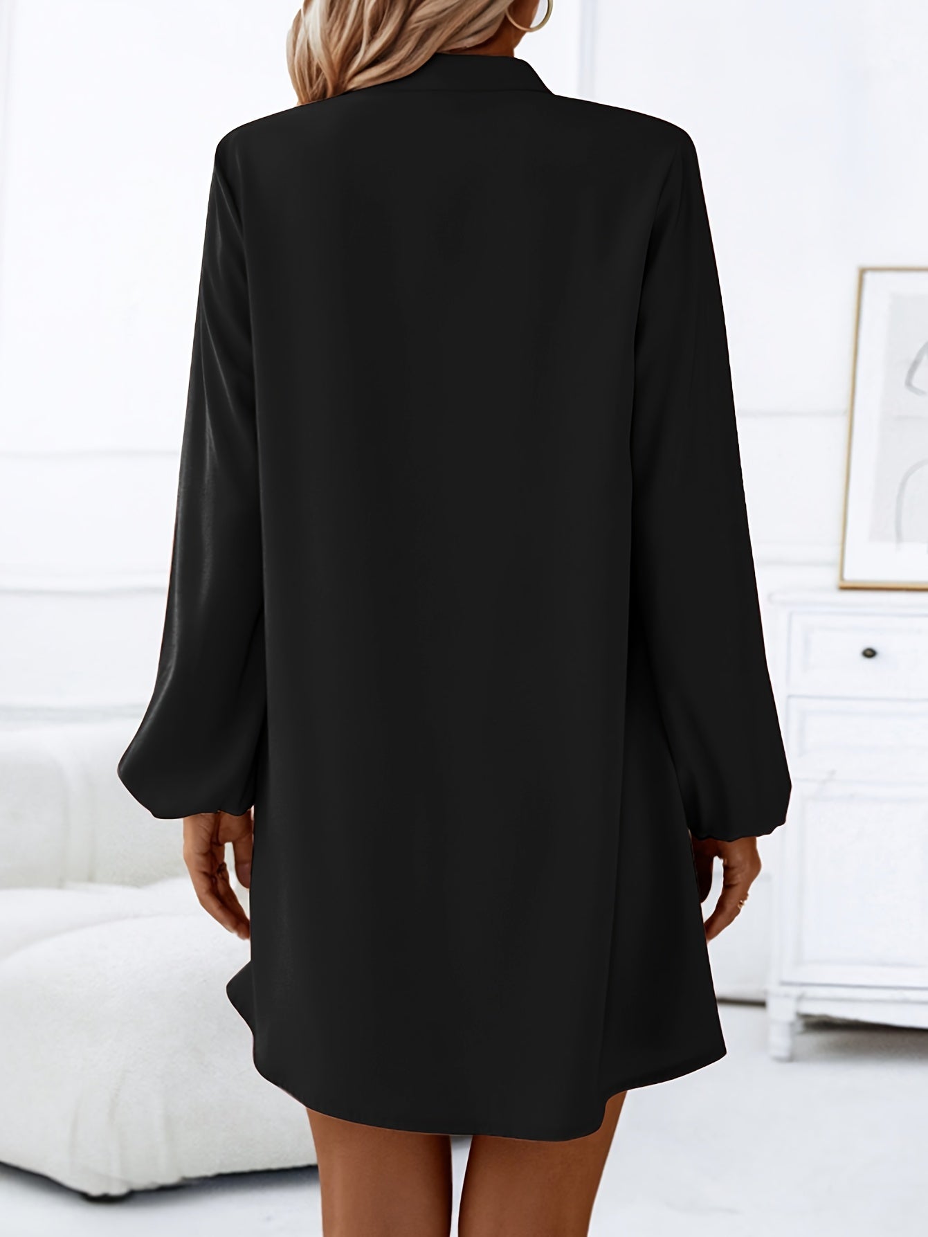 Effortlessly Chic Solid Color V-Neck Dress - Long Sleeve, Loose Fit for Spring & Fall - Stylish Womens Wardrobe Essential