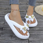 Women'S Summer Casual Flip Flops, Cute Cartoon Bear Bow Design, Thick Sole Non-Slip Soft Cloud Slides, Beach Vacation Slip-On Slippers, Dorm Home Daily Leisure, Large Size Ladies Shoes, Flat Heel EVA Material