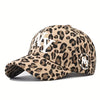 Leopard Print Baseball Cap, Breathable Adjustable Trucker Hat with Embroidered "NY" for Women & Men