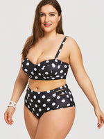 Retro Polka Dot High-rise Bikini Top Bottom Padded Swimsuit Plus Size Swimwear