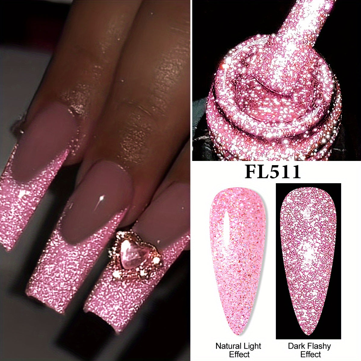 FOUR LILY 0.24oz Reflective Glitter Nail Gel - Semi-Permanent Soak Off LED Varnish for Manicure, Sparkling Pink & Purple Swirls, Long-Lasting Shine, Easy Application, Nail Art Gel | Glittery Nail Polish | Vibrant Colors, Nail
