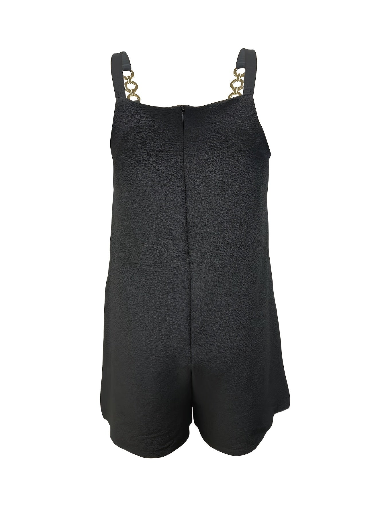 Vibrant Solid Color Polyester Elegant Vest Romper Jumpsuit - Sleeveless Collarless Chain Strap Design, Dual Pockets, No Elasticity, Woven, Perfect for Summer - Womens Casual Clothing