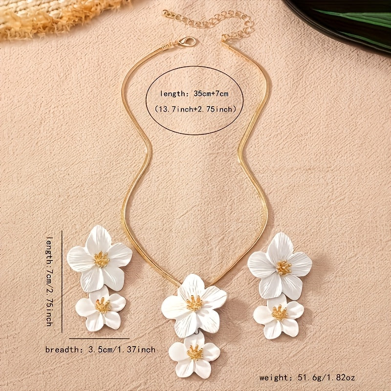 2pcs/set Fashionable And Elegant Flower Pendant Necklace And Earrings Jewelry Set Suitable for Women's Daily Gatherings, Parties, Holiday Travel, And As A Gift for Your Wife On Festivals