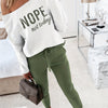 Two-piece Set: Nope Not Today Print Long Sleeve Top & Solid Drawstring Pants Outfits for Women, Casual Spring & Fall Clothing