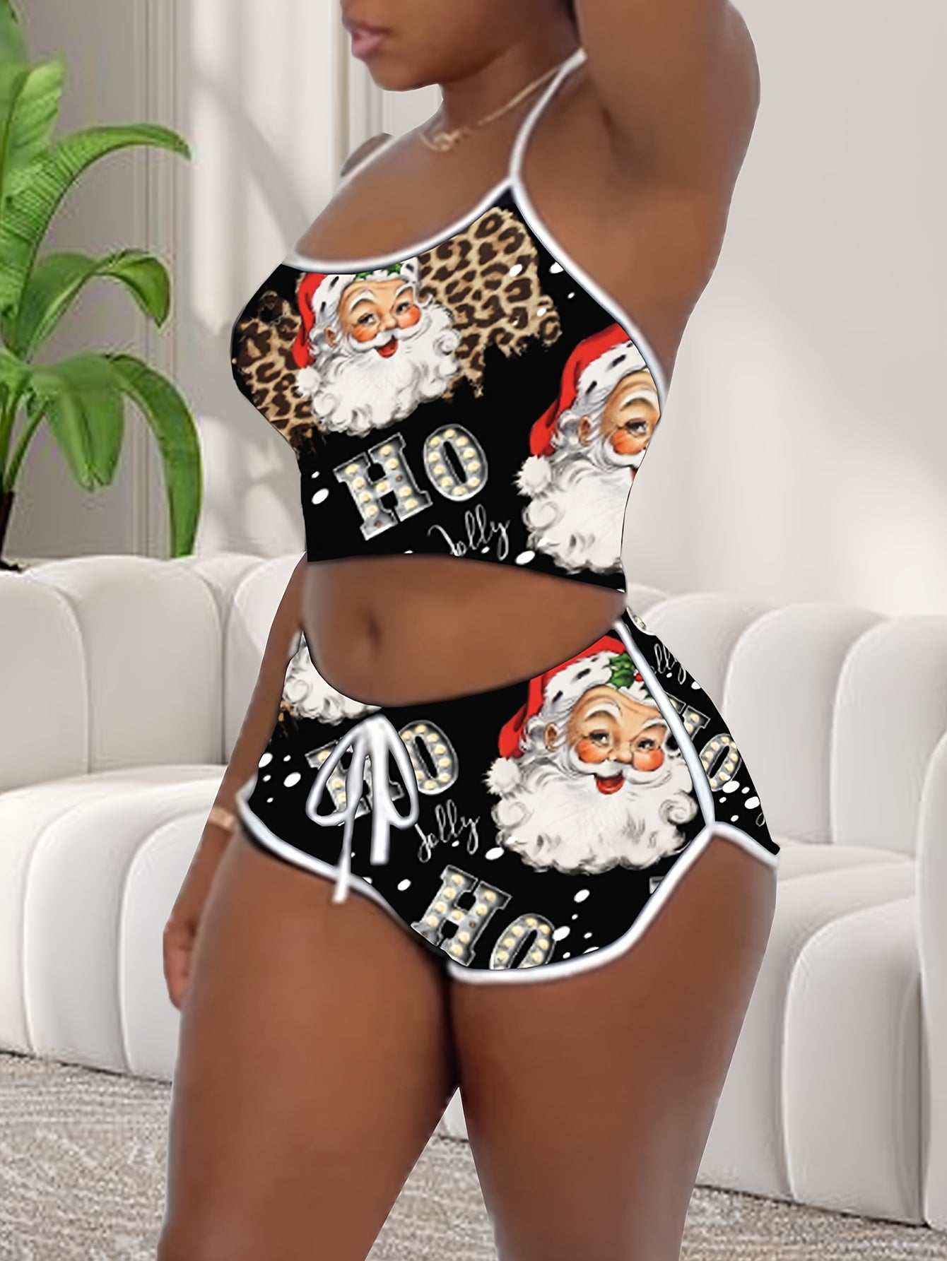 Sexy Solid Binding Lounge Set, Halter Neck Backless Crop Cami Top & Elastic Shorts - Women's Loungewear & Sleepwear - For Women - Perfect for Relaxing at Home - Ideal Gift for Her