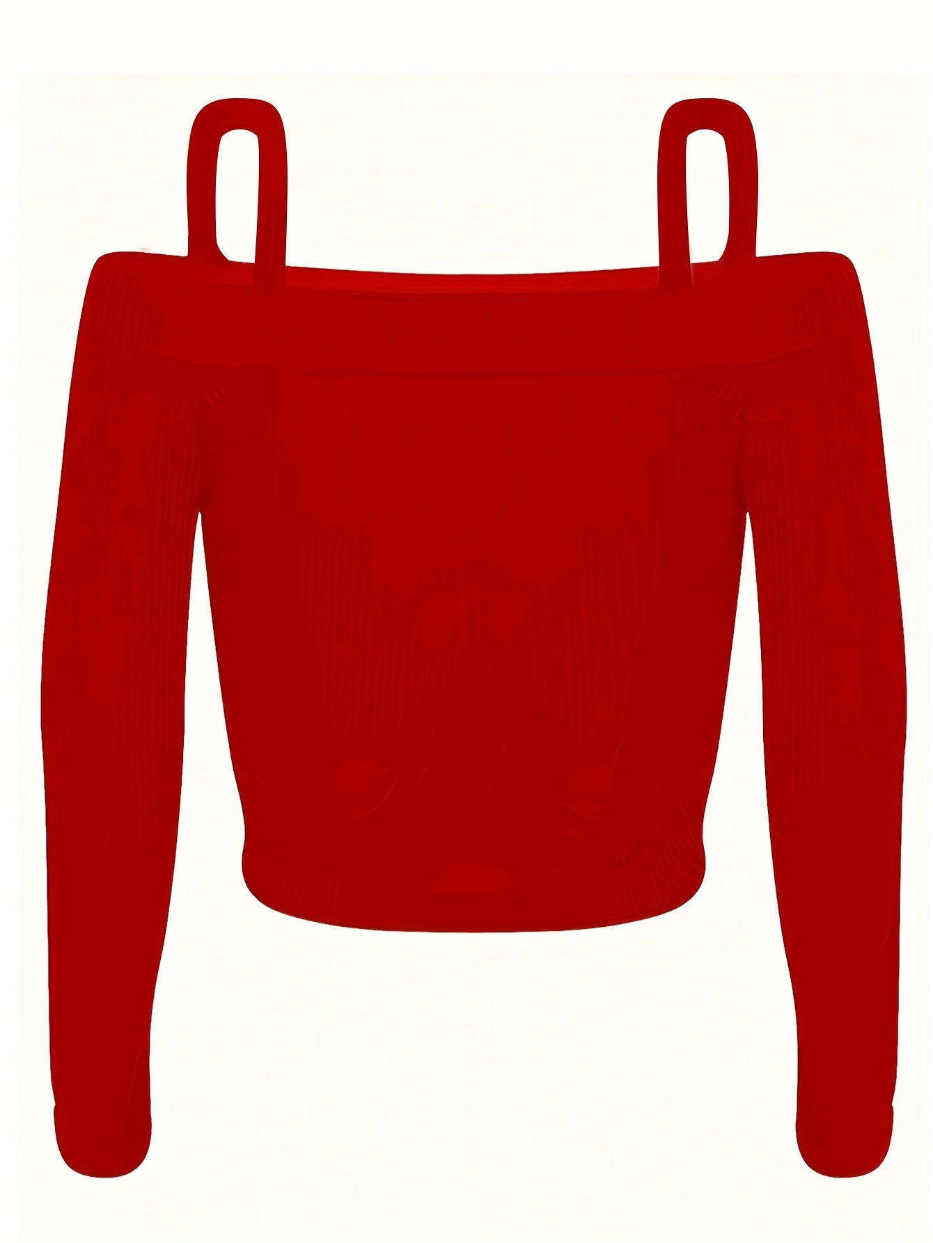 Women's Casual Fashion Long Sleeve T-Shirt with Ribbed Strap Detail, Polyester Knit Fabric, Square Neckline, Solid Color, Regular Length - Perfect for Fall/Winter Vacation Style