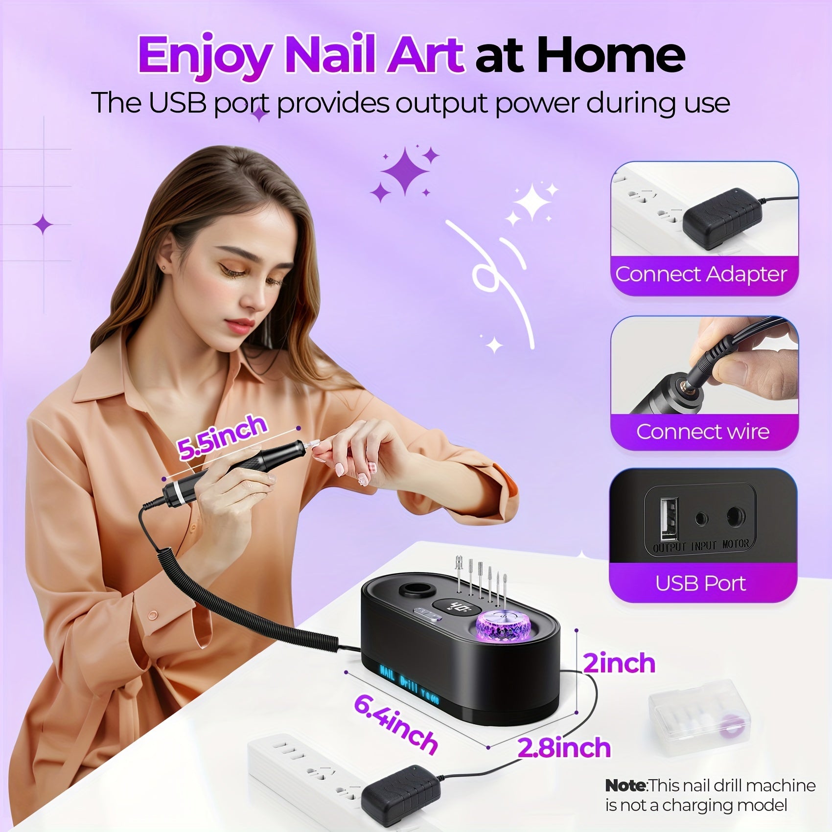 Electric Nail Drill Machine 40000RPM Professional Efile Nail Drill Kit, High Speed, Low Heat, Low Noise, Low Vibration, Electric Nail File For Acrylic Gel Nails, Toenail Shaping, Buffing, Grinder Manicure Pedicure Polishing S
