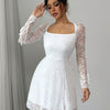 Elegant White Lace A-Line Dress with Long Sleeves - Perfect for Weddings, Parties, and Formal Events, Formal Attire|Elegant Aline Dress|Lace Fabric