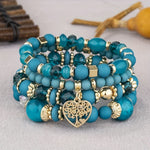 Boho Beaded Jewelry Set for Women – Multi-Layer Handmade Bracelets with Colorful Rice Beads, Hollow Heart Charm, and Artificial Crystal Accents – Festival-Ready Fashion Gift