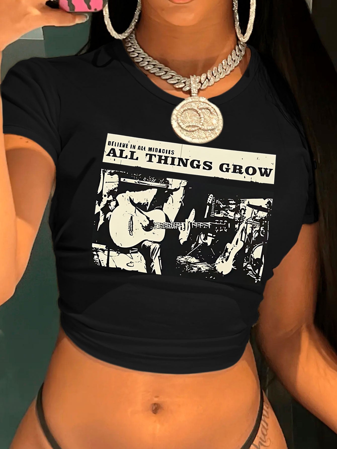 Graphic printed cropped T-shirt, Y2K spring and summer short-sleeved crop top, Women's