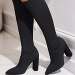 Autumn And Winter Large Size Women's Shoes Pointed Toe Chunky Heel Stretch Below The Knee