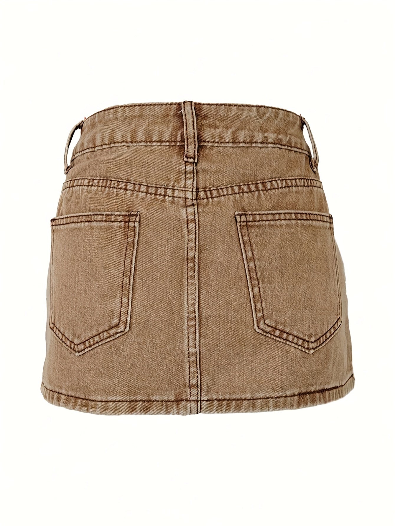 Women's Casual Bodycon Denim Skirt - Solid Color, Dark Brown, Smooth 317g/m² Woven Fabric - Summer Casual Streetwear | No Lining, Pocket Details | Machine Wash Safe