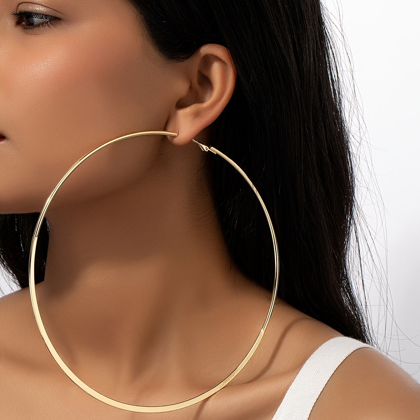 Women's 18K Gold Plated Large Hoop Earrings, Iron Material, All-Season Jewelry | Versatile for Daily Wear & Music Festivals | Elegant Statement Jewelry