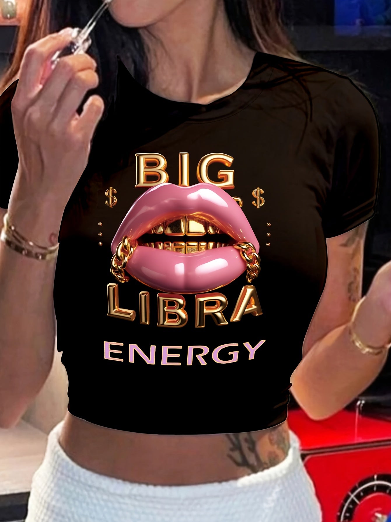 Women'S Casual Short Sleeve Round Neck Knit Polyester Top, with Drawing Pattern, for Women