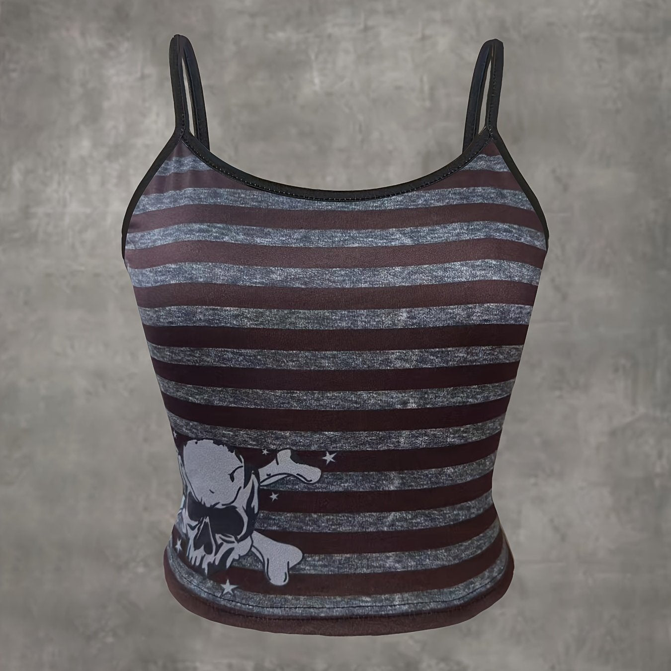 Vibrant Striped Grunge Punk Cami Crop Top - Spaghetti Strap, Mid Elasticity, Polyester, Random Print, Casual, Slingback, Summer Essential - Womens Fashion Clothing