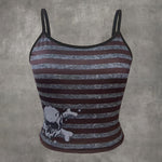 Vibrant Striped Grunge Punk Cami Crop Top - Spaghetti Strap, Mid Elasticity, Polyester, Random Print, Casual, Slingback, Summer Essential - Womens Fashion Clothing