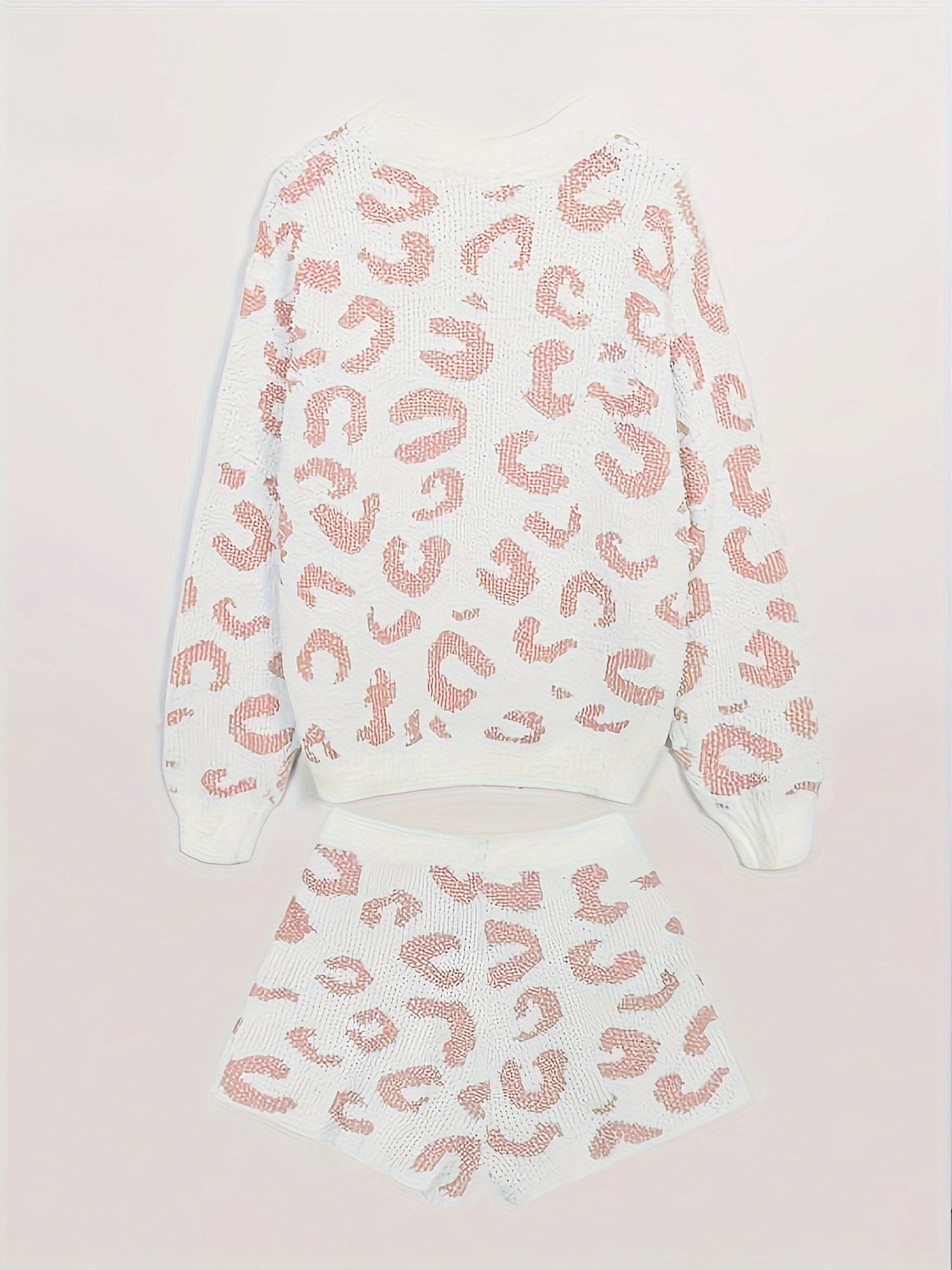 Autumn And Winter Directional Ultra-Soft Round Neck Leopard Print Sweater + Shorts Set